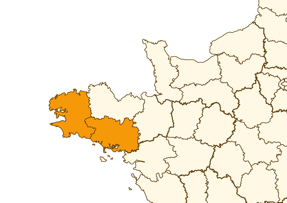 Illustration de l'ouest de la france avec le morbihan et le finistère mis en avant